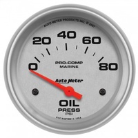 AUTOMETER GAUGE 2-5/8" OIL PRESSURE,0-80 PSI,AIR-CORE,MARINE SILVER # 200747-33