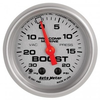 AUTOMETER GAUGE 2-1/16" VACUUM/BOOST,30 IN HG/20 PSI,MECHANICAL,MARINE SILVER # 200774-33