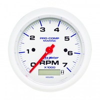 GAUGE 3-3/8" IN-DASH TACHOMETER WITH HOUR METER,0-7,000 RPM,MARINE WHITE # 200890