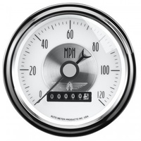 AUTOMETER GAUGE 3-3/8" SPEEDOMETER,0-120 MPH,ELECTRIC,W/ WHEEL ODO,PRESTIGE PEARL # 2085