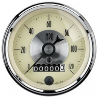 AUTOMETER GAUGE 3-3/8" SPEEDOMETER,0-120 MPH,ELECTRIC,W/ WHEEL ODO,PRESTIGE ANTIQUE IVORY # 2089