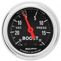 AUTOMETER GAUGE 2-1/16" BOOST/VACUUM,30 IN HG/20 PSI,MECHANICAL,TRADITIONAL CHROME # 2401