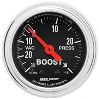 AUTOMETER GAUGE 2-1/16" BOOST/VACUUM,30 IN HG/30 PSI,MECHANICAL,TRADITIONAL CHROME # 2403