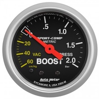 AUTOMETER GAUGE 2-1/16" BOOST/VACUUM,60 CM HG-2.0 BAR,MECHANICAL,SPORT-COMP # 3303-M