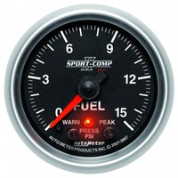 AUTOMETER GAUGE 2-1/16" FUEL PRESSURE,W/ PEAK & WARN,0-15 PSI,STEPPER MOTOR,SPORT-COMP II # 3667