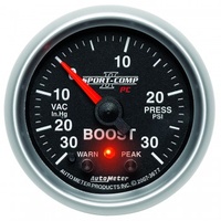 AUTOMETER GAUGE 2-1/16" BOOST/VACUUM,W/ PEAK & WARN,30 IN HG/30 PSI,STEPPER MOTOR,SPORT-COMP II # 3677