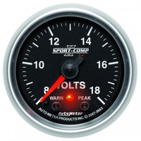 AUTOMETER GAUGE 2-1/16" VOLTMETER,W/ PEAK & WARN,8-18V,DIGITAL STEPPER MOTOR,SPORT-COMP II # 3683