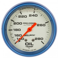AUTOMETER GAUGE 2-5/8" OIL TEMPERATURE,140-280F,6 FT.,MECHANICAL,LIQUID FILLED,ULTRA-NITE # 4241