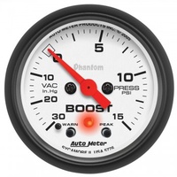 GAUGE 2-1/16" BOOST/VAC,W/ PEAK& WARN,30 IN HG/15 PSI,STEPPER MOTOR,PHANTOM # 5776