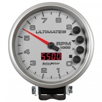 AUTOMETER GAUGE 5" TACHOMETER,0-9000 RPM,PEDESTAL,ULTIMATE III PLAYBACK,SILVER # 6882