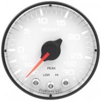 AUTOMETER GAUGE 2-1/16" BOOST/VACUUM,30 IN HG/30 PSI,STEPPER MOTOR,SPEK-PRO,WHITE DIAL,BLACK BEZEL,FLAT ANTIGLARE LENS # P302128