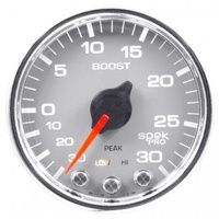 AUTOMETER GAUGE 2-1/16" BOOST/VACUUM,30 IN HG/30 PSI,STEPPER MOTOR,SPEK-PRO,SILVER DIAL,CHROME BEZEL,CLEAR LENS # P30221