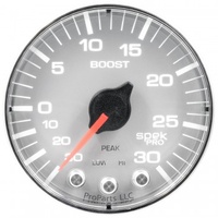 AUTOMETER GAUGE 2-1/16" BOOST/VACUUM,30 IN HG/30 PSI,STEPPER MOTOR,SPEK-PRO,SILVER DIAL,CHROME BEZEL,FLAT ANTIGLARE LENS # P302218