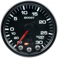 AUTOMETER GAUGE 2-1/16" BOOST/VACUUM,30 IN HG/30 PSI,STEPPER MOTOR,SPEK-PRO,BLACK DIAL,BLACK BEZEL,CLEAR LENS # P30232