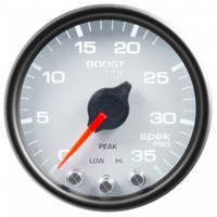 AUTOMETER GAUGE 2-1/16" BOOST,0-35 PSI,STEPPER MOTOR,SPEK-PRO,WHITE DIAL,BLACK BEZEL,CLEAR LENS # P30312