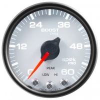 AUTOMETER GAUGE 2-1/16" BOOST,0-60 PSI,STEPPER MOTOR,SPEK-PRO,WHITE DIAL,BLACK BEZEL,CLEAR LENS # P30412
