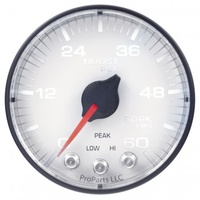AUTOMETER GAUGE 2-1/16" BOOST,0-60 PSI,STEPPER MOTOR,SPEK-PRO,WHITE DIAL,BLACK BEZEL,FLAT ANTIGLARE LENS # P304128
