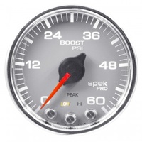 AUTOMETER GAUGE 2-1/16" BOOST,0-60 PSI,STEPPER MOTOR,SPEK-PRO,SILVER DIAL,CHROME BEZEL,CLEAR LENS # P30421