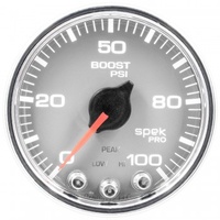 AUTOMETER GAUGE 2-1/16" BOOST,0-100 PSI,STEPPER MOTOR,SPEK-PRO,SILVER DIAL,CHROME BEZEL,CLEAR LENS # P30521