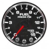 AUTOMETER GAUGE 2-1/16" FUEL PRESSURE,0-15 PSI,STEPPER MOTOR,SPEK-PRO,BLACK DIAL,CHROME BEZEL,CLEAR LENS # P31531