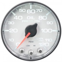 AUTOMETER GAUGE 2-1/16" OIL PRESSURE,0-120 PSI,STEPPER MOTOR,SPEK-PRO,WHITE DIAL,BLACK BEZEL,FLAT ANTIGLARE LENS # P325128