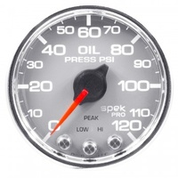 AUTOMETER GAUGE 2-1/16" OIL PRESSURE,0-120 PSI,STEPPER MOTOR,SPEK-PRO,SILVER DIAL,CHROME BEZEL,CLEAR LENS # P32521
