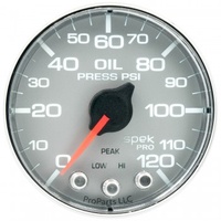 AUTOMETER GAUGE 2-1/16" OIL PRESSURE,0-120 PSI,STEPPER MOTOR,SPEK-PRO,SILVER DIAL,CHROME BEZEL,FLAT ANTIGLARE LENS # P325218