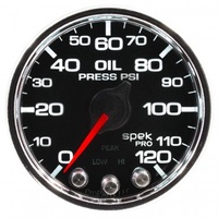 AUTOMETER GAUGE 2-1/16" OIL PRESSURE,0-120 PSI,STEPPER MOTOR,SPEK-PRO,BLACK DIAL,CHROME BEZEL,CLEAR LENS # P32531