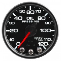 AUTOMETER GAUGE 2-1/16" OIL PRESSURE,0-120 PSI,STEPPER MOTOR,SPEK-PRO,BLACK DIAL,BLACK BEZEL,CLEAR LENS # P32532