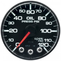 AUTOMETER GAUGE 2-1/16" OIL PRESSURE,0-120 PSI,STEPPER MOTOR,SPEK-PRO,BLACK DIAL,BLACK BEZEL,FLAT ANTIGLARE LENS # P325328