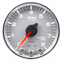 AUTOMETER GAUGE 2-1/16" IN-DASH TACHOMETER,0-8,000 RPM,SPEK-PRO,SILVER DIAL,CHROME BEZEL,CLEAR LENS # P33421