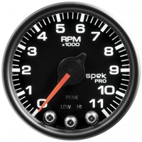 AUTOMETER GAUGE 2-1/16" IN-DASH TACHOMETER,0-11,000 RPM,SPEK-PRO,BLACK DIAL,BLACK BEZEL,CLEAR LENS # P33632