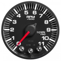 AUTOMETER GAUGE 2-1/16" IN-DASH TACHOMETER,0-11,000 RPM,SPEK-PRO,BLACK DIAL,BLACK BEZEL,FLAT ANTIGLARE LENS # P336328