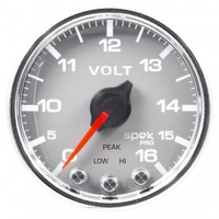 AUTOMETER GAUGE 2-1/16" VOLTMETER,0-16V,DIGITAL STEPPER MOTOR,SPEK-PRO,SILVER DIAL,CHROME BEZEL,CLEAR LENS # P34421