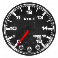 AUTOMETER GAUGE 2-1/16" VOLTMETER,0-16V,DIGITAL STEPPER MOTOR,SPEK-PRO,BLACK DIAL,CHROME BEZEL,CLEAR LENS # P34431