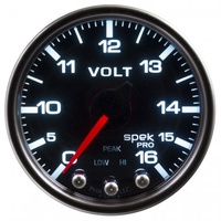 AUTOMETER GAUGE 2-1/16" VOLTMETER,0-16V,DIGITAL STEPPER MOTOR,SPEK-PRO,BLACK DIAL,BLACK BEZEL,SMOKED LENS # P34452