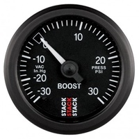 AUTOMETER GAUGE 52MM,BOOST PRESS,-30INHG TO +30PSI,MECHANICAL,STACK BLK # ST3112