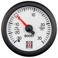 AUTOMETER GAUGE 52MM,BOOST PRESS,-30INHG TO +30PSI,MECHANICAL,STACK WHT # ST3162