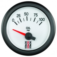 AUTOMETER GAUGE OIL PRESS,ELECTRIC,52MM,WHT,0-100 PSI,AIR-CORE,1/8" NPTF # ST3252