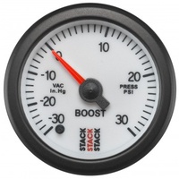 AUTOMETER GAUGE 52MM,BOOST PRESS,PRO STEPPER MOTOR,-30INHG TO +30PSI,STACK WHT # ST3362
