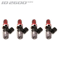 ID2600-XDS Injectors Set of 4, 48mm Length, 11mm Red Adaptor Top, WRX-16B Lower Adaptor - Subaru WRX/STI/Forester/Liberty 2001+