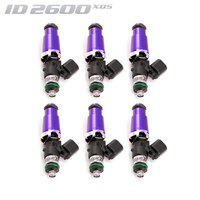 ID2600-XDS Injectors Set of 6, 60mm Length, 14mm Purple Adaptor Top, 14mm Lower O-Ring - Toyota Supra 2JZ-GTE/Holden V6/Porsche 993/996/997.1/BMW E36