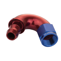 Proflow 150 Degree Fitting Hose End Full Flow Barb to Female -06AN Blue/Red