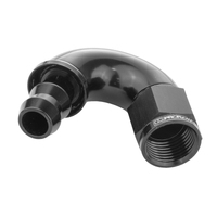 Proflow 150 Degree Fitting Hose End Full Flow Barb to Female -06AN Black