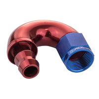 Proflow 180 Degree Fitting Hose End Full Flow Barb to Female -06AN Blue/Red