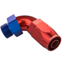 Proflow 90 Degree Fitting Hose End -06AN Orb Male To -06AN Blue/Red