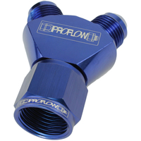 Proflow Y-Block -08AN Female Swivel To Dual -06AN Male Blue