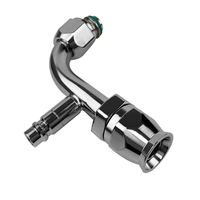 Proflow Hose End Air Conditioning 304 Stainless 90 Degree Female O-Ring Pilot -08AN W/Charge Port Chrome