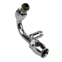Proflow Hose End Air Conditioning 304 Stainless 135 Degree Female O-Ring Pilot -06AN W/Charge Port Chrome
