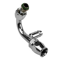 Proflow Hose End Air Conditioning 304 Stainless 135 Degree Female O-Ring Pilot -08AN W/Charge Port Chrome